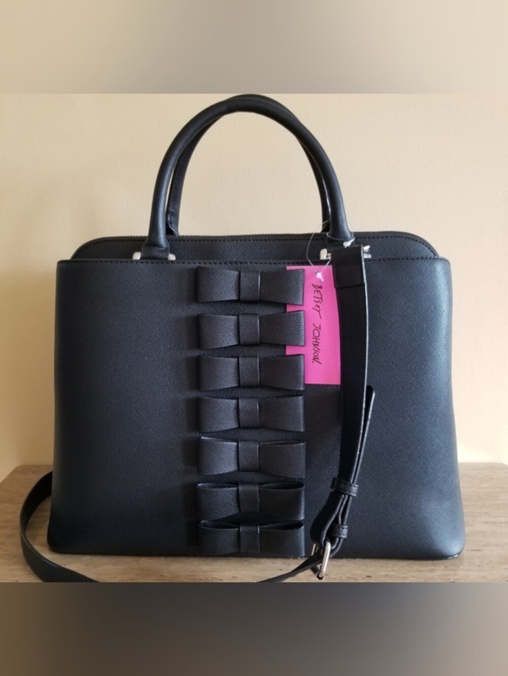 Betsey Johnson Black Multi Bow Satchel Han…